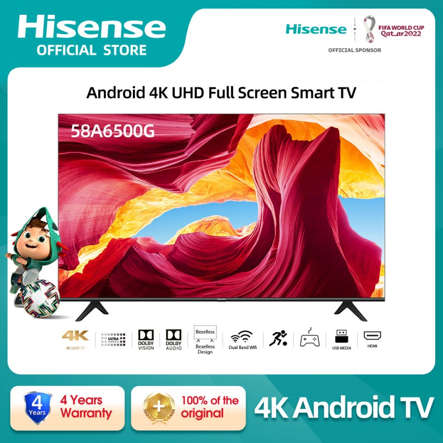 Hisense 58 inch Android 4K UHD-Full Screen Bezeless Smart TV 58A6500G