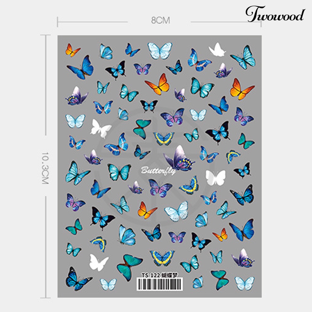 Twowood Stiker Kuku 3D Motif Bunga / Kupu-Kupu Untuk Dekorasi Nail Art DIY
