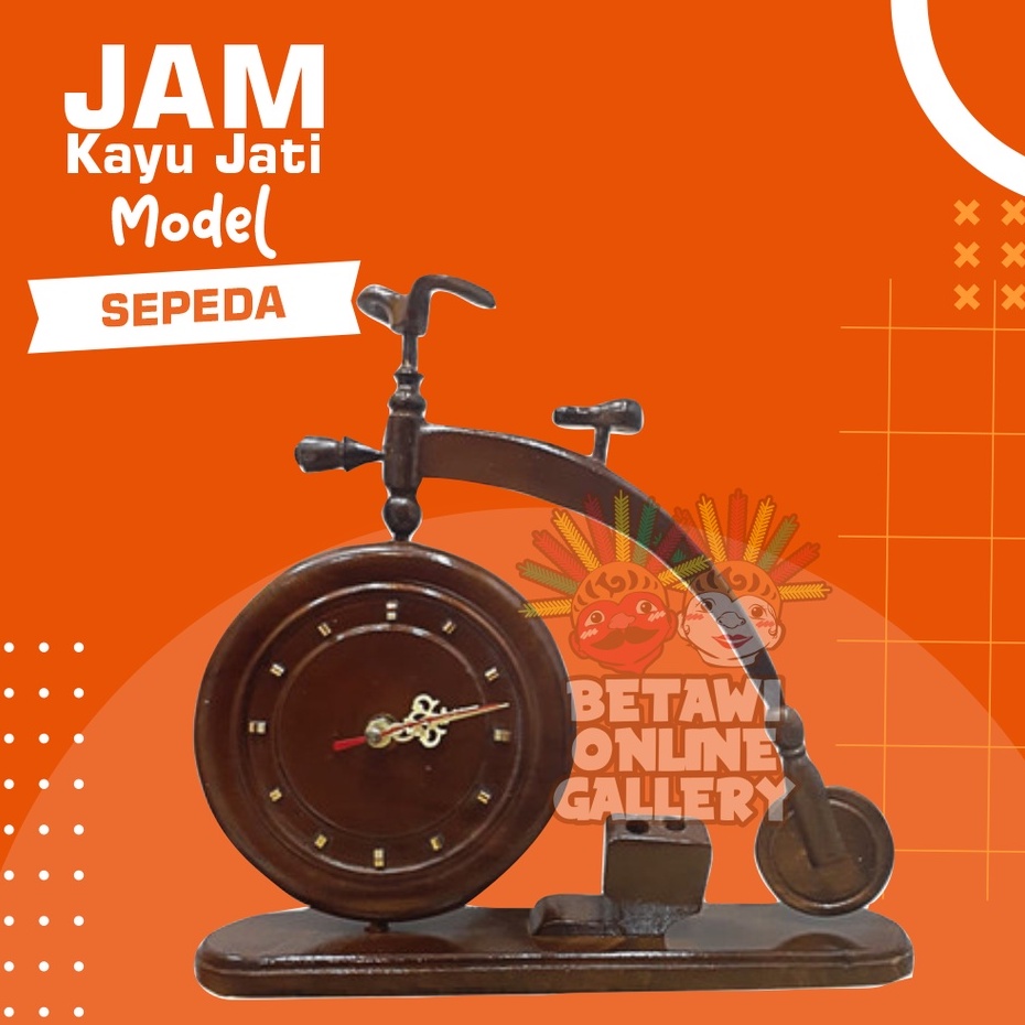 Jam Kayu Jati Berbentuk Sepeda / Jam Hias Meja Sepeda / Jam Kayu Jati