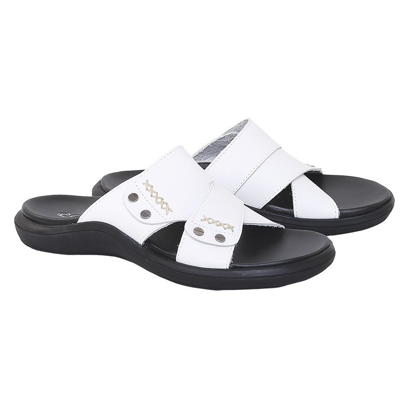 sandal kulit pria slide RAIN-16 putih sendal casual resmi cowo laki2