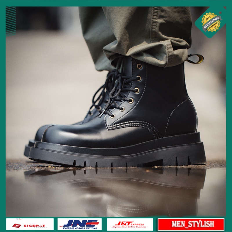 Sepatu Pria Boot Casual Maden Men's Handmade Cowboy Martin Boots Black Motorcycle Boot British Split