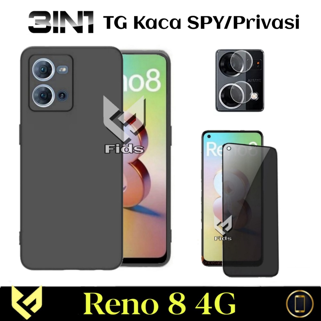 PROMO Paket 3IN1 Case Black Matte For RENO 8 4G SoftCase Premium Black Matte Free Tempered Glass Layar &amp; Tempered Glass Camera Belakang Handphone