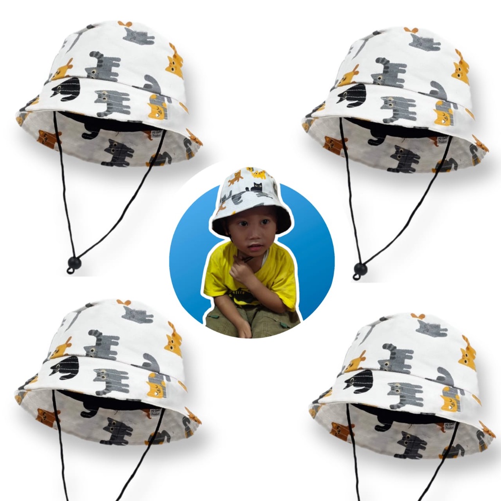 TOPI ANAK TERBARU 2022 TOPI BUCKET MOTIF KUCING PROMO NEW