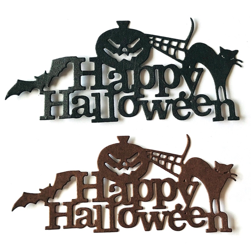 3pcs / set Cutting Dies Stencil Bahan Metal Desain Happy Halloween Untuk Dekorasi Album Scrapbook