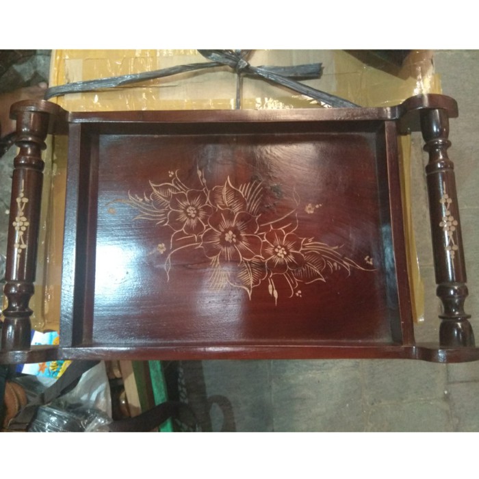 BAKI NAMPAN UKIR BUNGA BAHAN KAYU JATI 35x20 cm - PAJANGAN DEKORASI