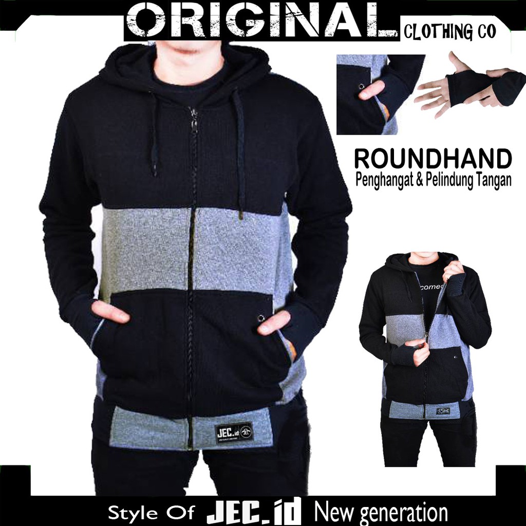 JEC ID Jaket Sweater Hoodie Zipper Combi Rib Roundhand Full Premium - Sweater Distro - Switer - Sweeter - Sweatshirt