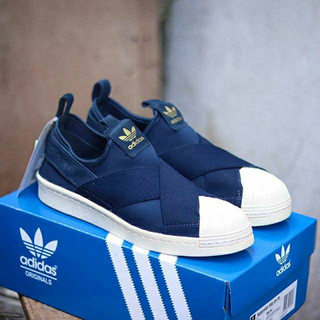 ADIDAS SUPERSTAR SLIP ON NAVY WHITE ORIGINAL - SLIP ON PRIA