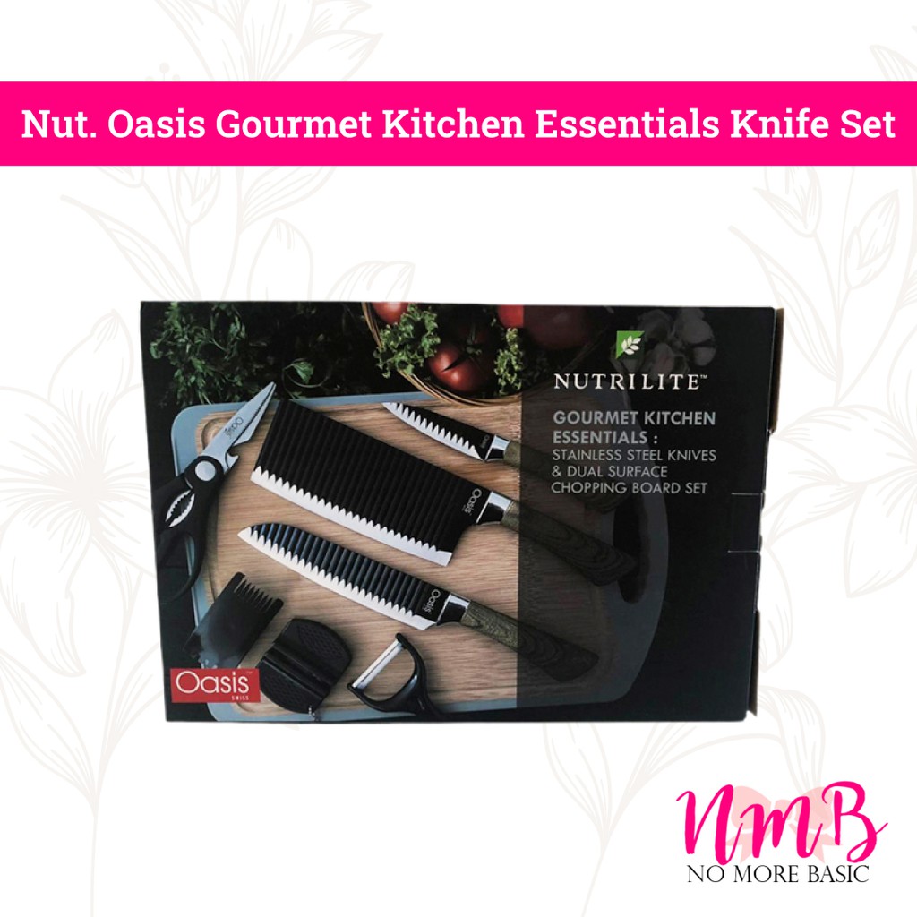 Oasis Gourmet Kitchen Essentials Set Pisau Dapur Stainless Steel Knives &amp; Dual Chopping Board Set