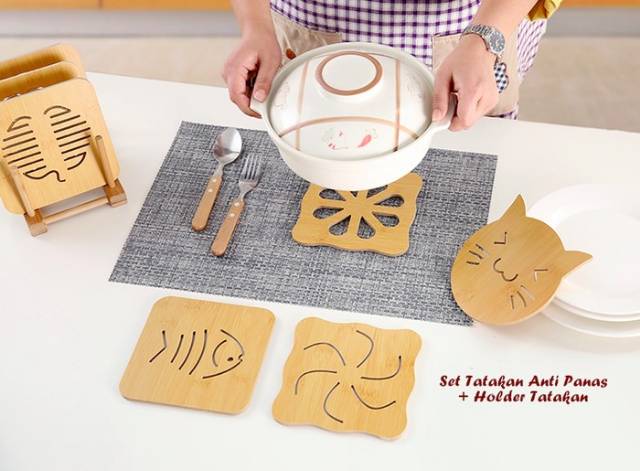 Set Tatakan Anti Panas + Holder tatakan ( isi 8 ps tatakan + 1 holder)