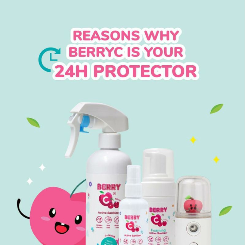 BerryC Active Sanitizer Water Spray Awet 24Jam di Kulit / 28Hari di Benda