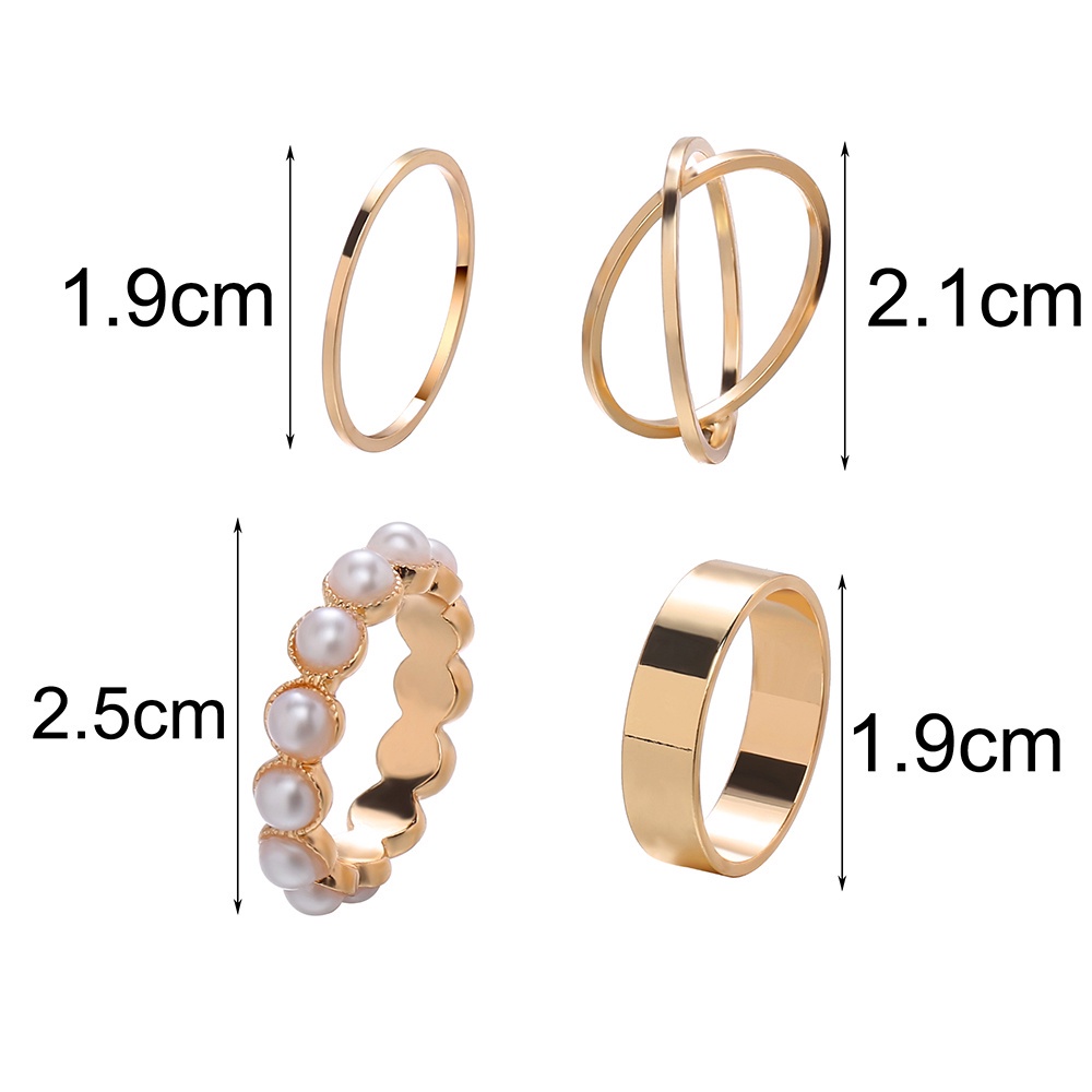 MXBEAUTY Minimalist Rings Set Geometric Pearl Women Jewelry Parties 4Pcs/set Cross Tail Ring Personality Simple Finger Ring/Multicolor