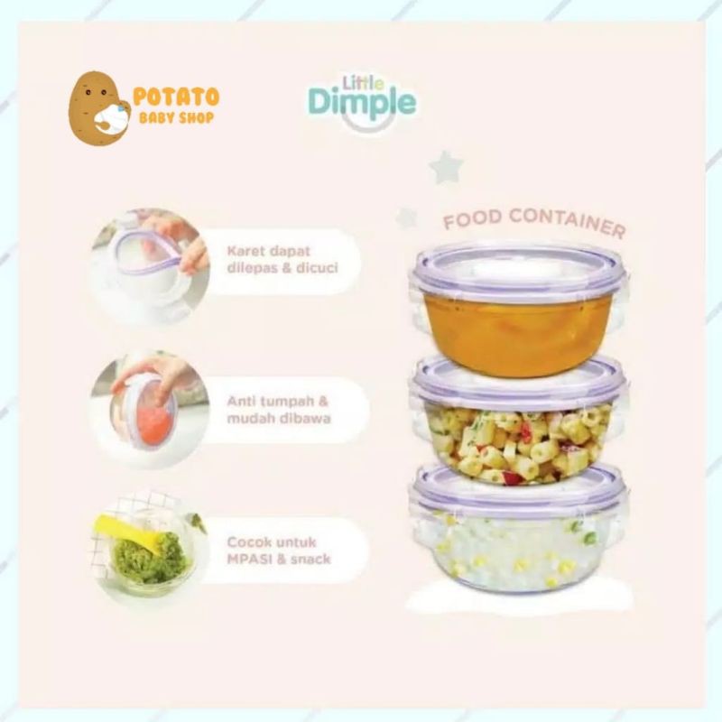 Little Dimple Baby Food Glass Container Set 3pcs &amp; 4pcs