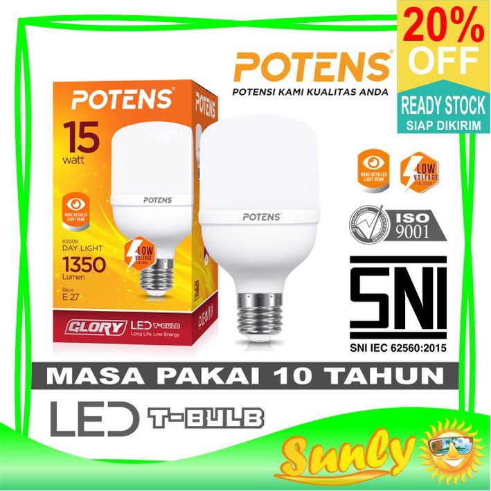 ☀ Sunly ☀ A145 Potens Lampu LED T-Bulb 6500K Bohlam 5Watt - 15Watt Garansi Import