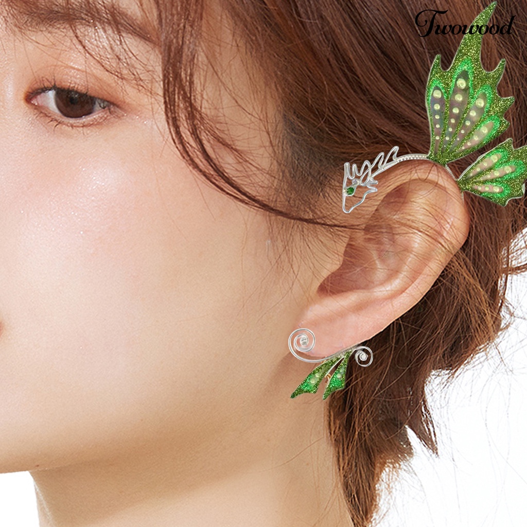 1 Pc Anting Klip Tanpa Tindik Desain Sayap Kupu-Kupu Naga Warna-Warni Untuk Cosplay