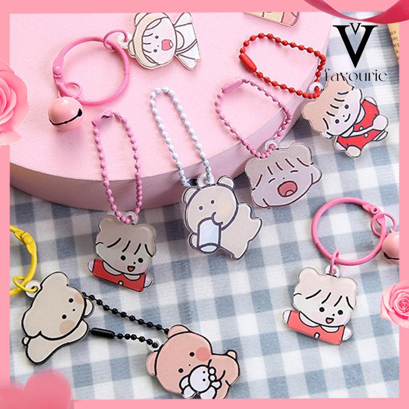 [COD]Kartun akrilik gantungan kunci gadis cantik beruang warna manik-manik rantai tas liontin gantungan kunci-FA