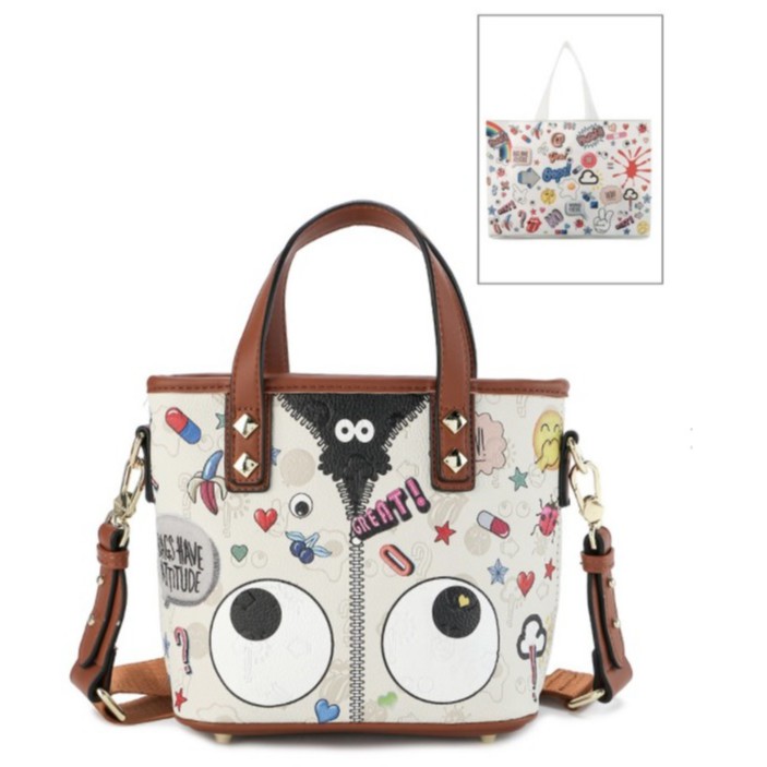 HUER Gefhy Eye Theme Printed Tote Bag 9454-165Cream
