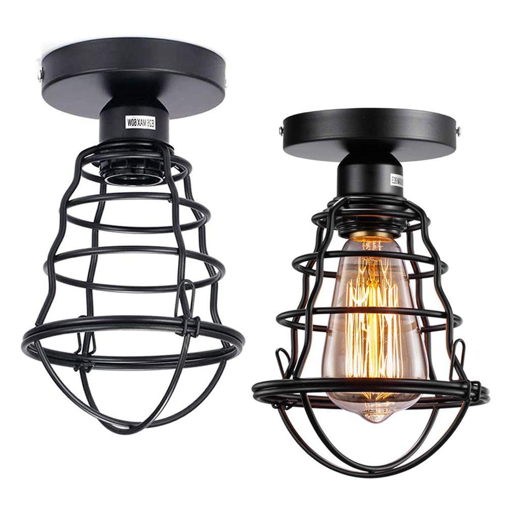 [Elegan] Lampu Plafon E26 Base Ceiling Mount Farmhouse Lighting Untuk Dapur Metal Cage Lamp Shades Perlengkapan Lampu