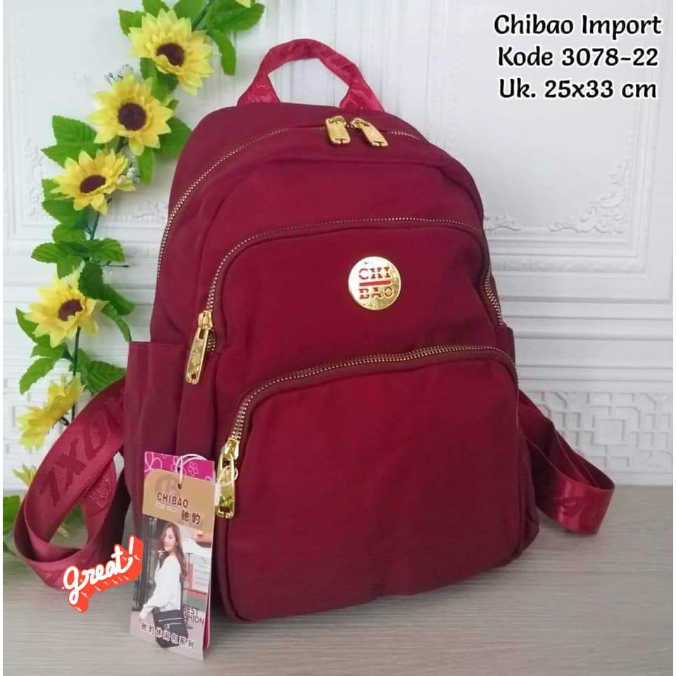 TAS RANSEL WANITA CHIBAO 3078-22 SIZE 25X33 CM BAHAN KANVAS MODEL TERBARU. CHIBAO RANSEL TERBARU!!!!