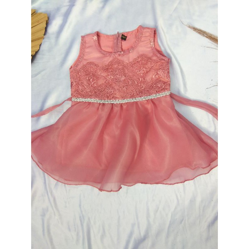 [FREE SCRUNCHIE] Sleeveless Dress Anak Wanita Tile Mix Organza / Dress Anak