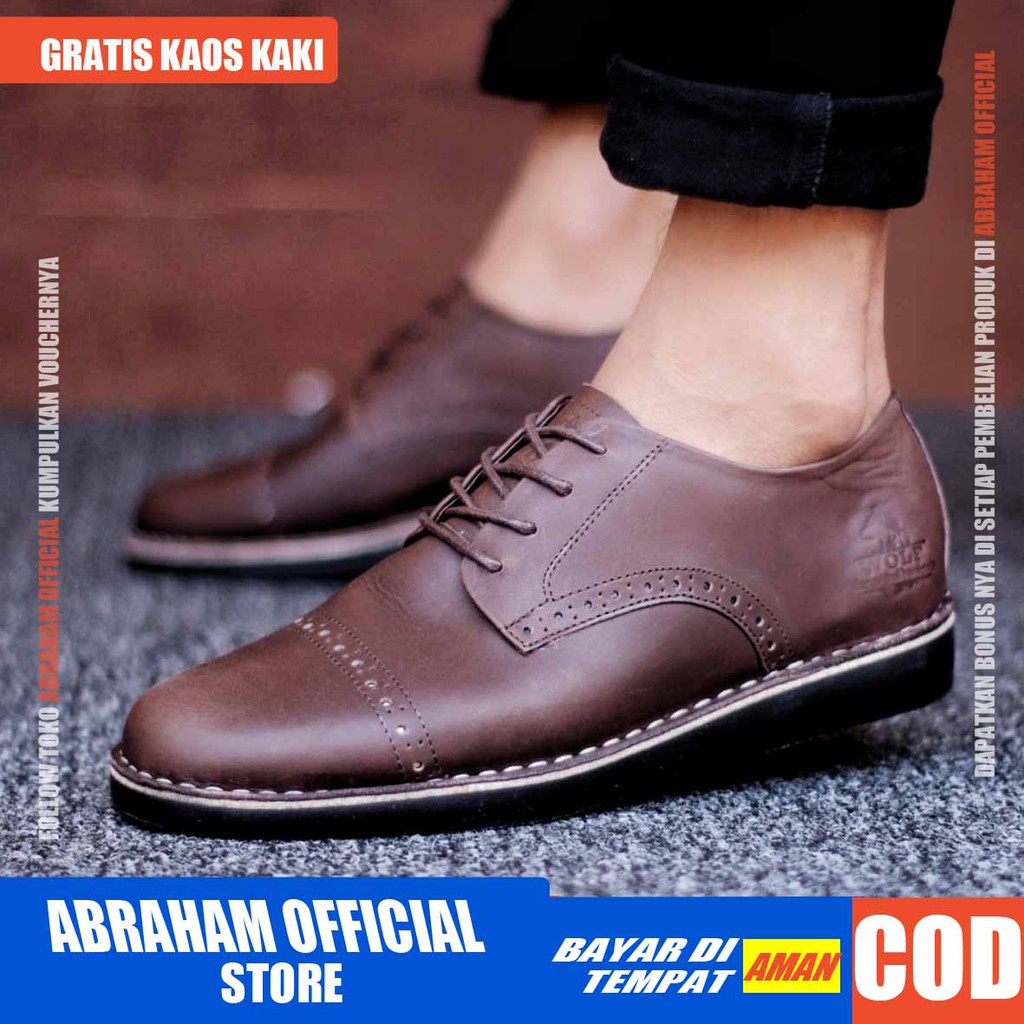 ABRHM Sepatu Formal Pria Sepatu Casual Pria  Kulit Asli Sepatu Pria Casual Sepatu Kasual Cowok / Cowo Oxford Kerja Kantor Kuliah Kondangan Gaya Keren Kekinian Original Murah Terlaris