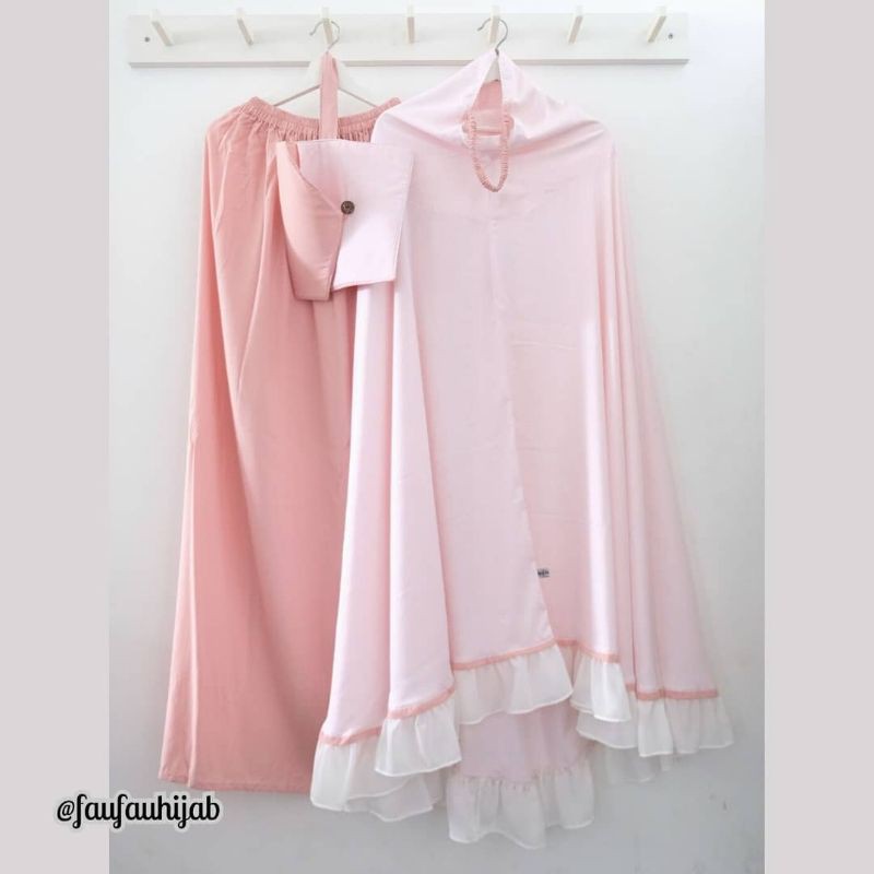 Mukena Faufau butik Rimpel Strips Dusty pink