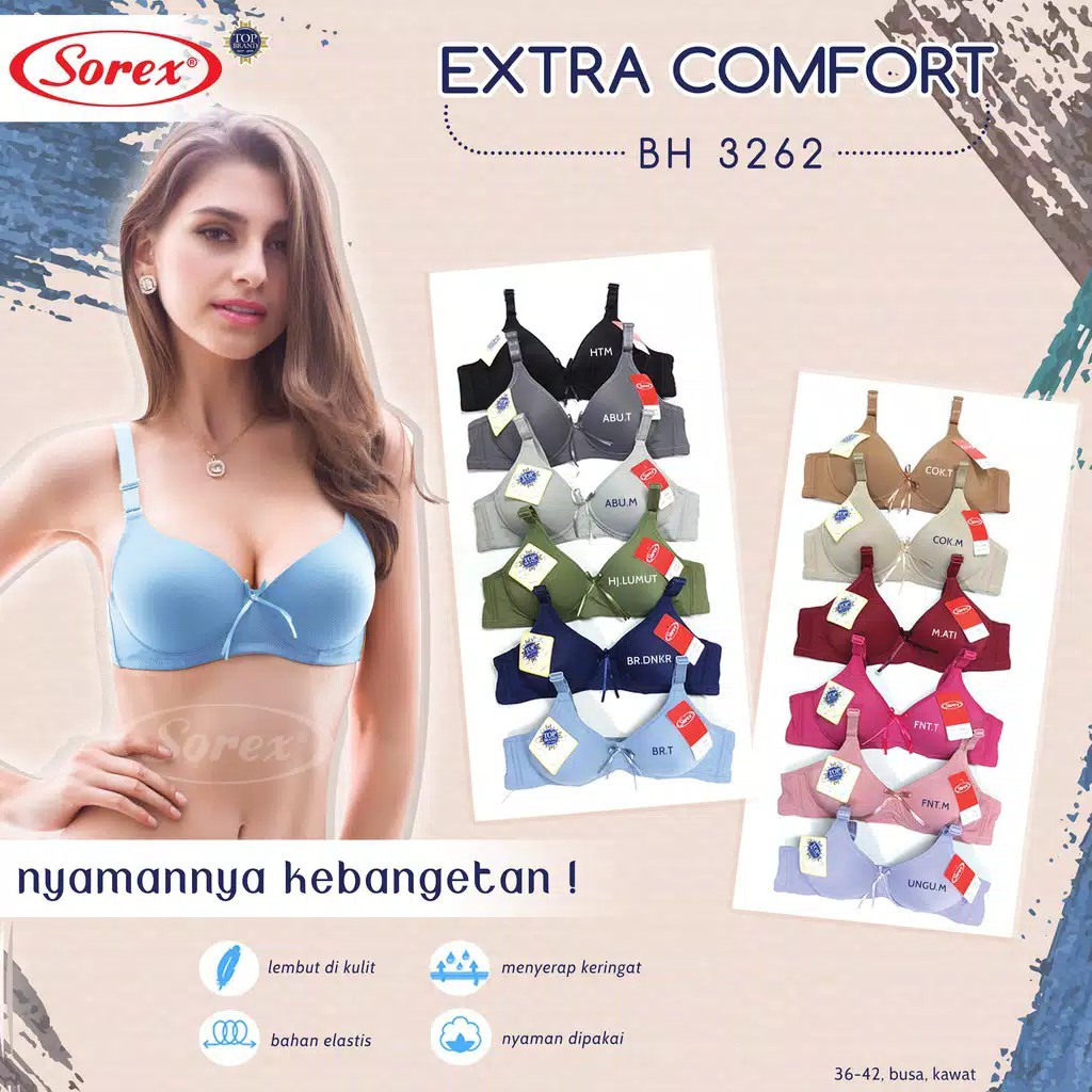 J566 BRA SOREX EXTRA COMFORT BUSA ADA KAWAT CUP B KAIT 3 SIZE 36 - 42