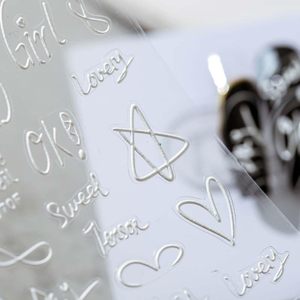 Agustinina Kartun Stiker Kuku Anjing Relief Cinta Hati Bulan Self Adhesive Nail Art Dekorasi