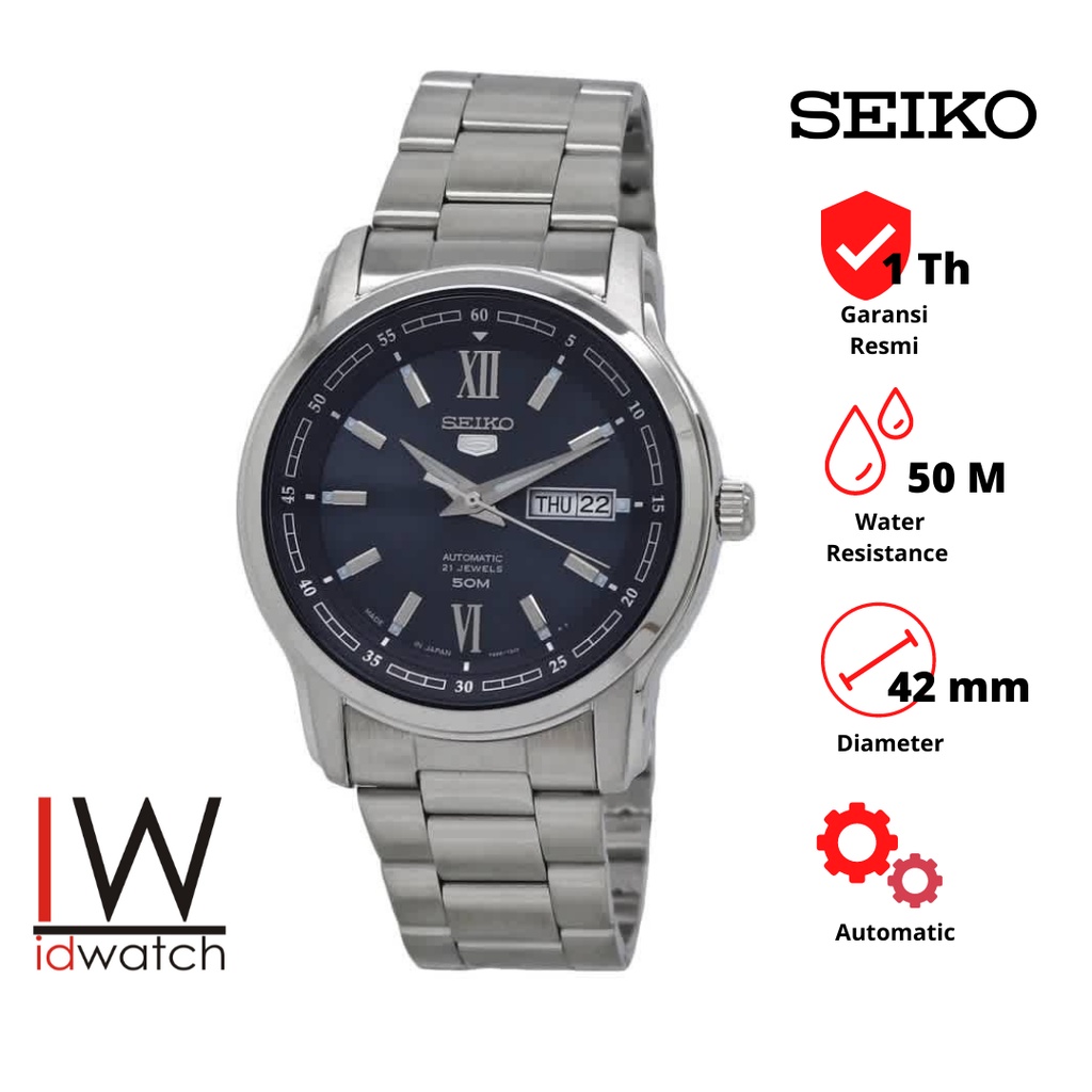 Seiko 5 SNKP17K1 Automatic Jam Tangan Pria Original SNKP17 Cowok Strap Rantai Stainless Steel