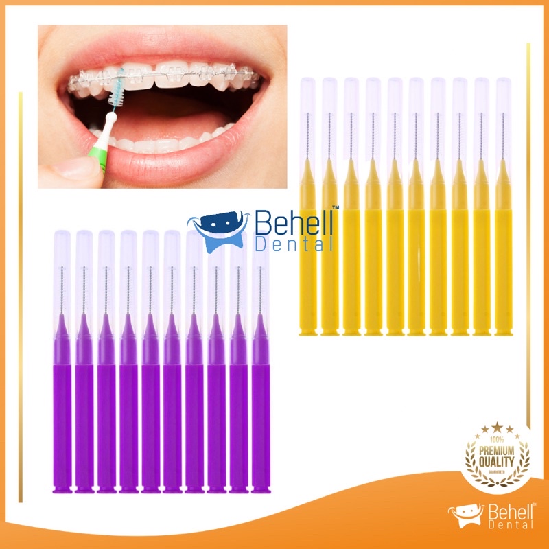 INTERDENTAL BRUSH YELLOW PURPLE PINK GREEN BLUE - Sikat sela behel gigi high quality - dental floss benang sela celah