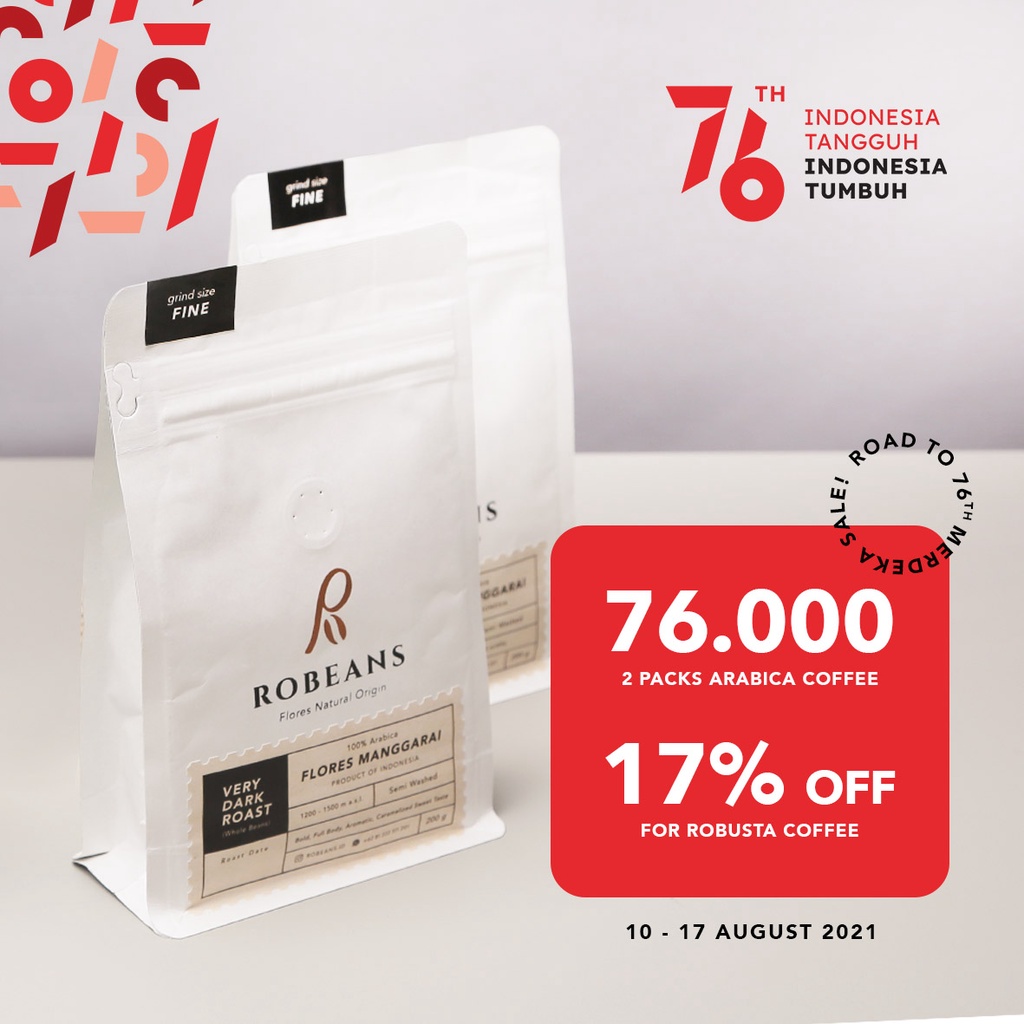 2 PACK IDR 76K | Promo Kopi Arabika Semi Washed Flores | Robeans Merdeka 17 Agustus Sale