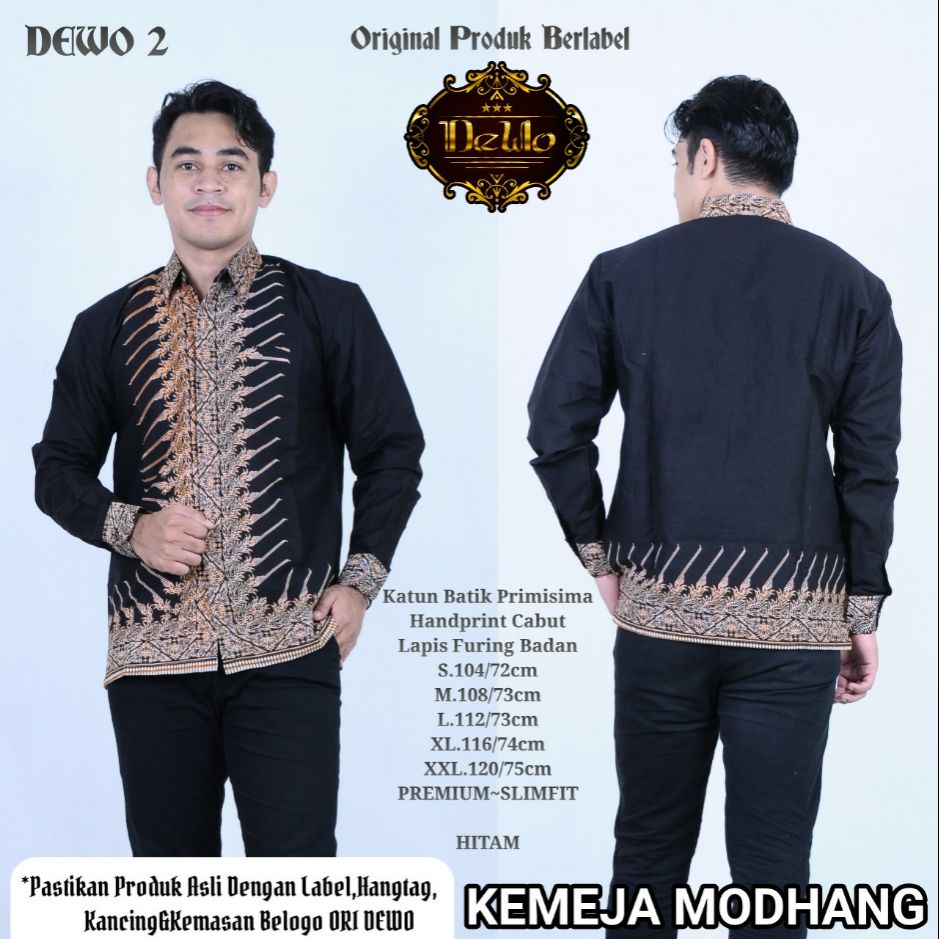 Kemeja Batik Slimfit Lengan Panjang Terbaru Batik Slimfit Warna Hitam MODHANG HITAM PANJANG