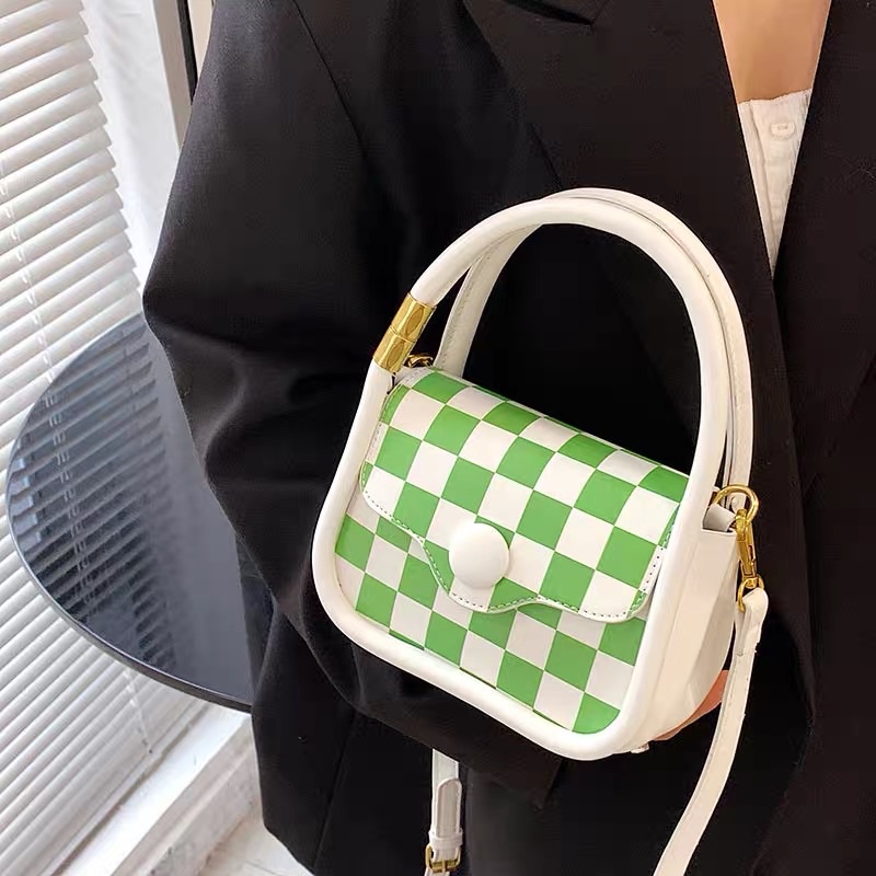 [ready stock] manda mini bag | tas selempang ukuran mini lucu imported motif kotak kotak hijau bunga putih pink lollipop gaya korea