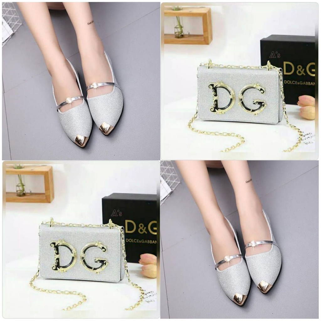 Paket sepatu wanita dan tas selempang set sepatu 2in1 DG NIA flatshoes