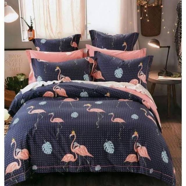 SPREI FLAMINGO | SPREI ANTI GESER | DOUBEL KARET | KATUN LOKAL | BAHAN CVC PREMIUM