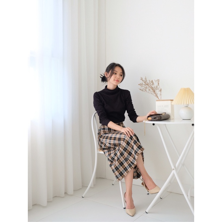 Kadaka B-0140 Skirt Tweed Midi Tartan Kotak-kotak Korea