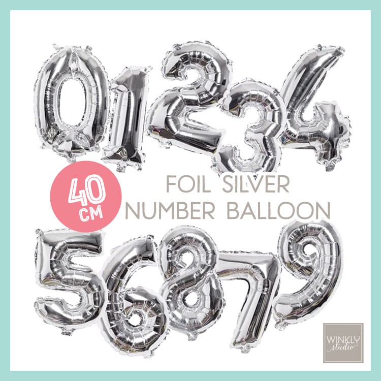 Balon Angka Silver Foil 40cm / 16inch Silver Perak Number Balloon