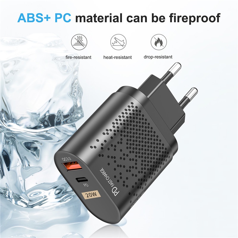 Pd Adapter Charger USB Tipe-C 20W Qc 3.0 Fast Charging Untuk Travel