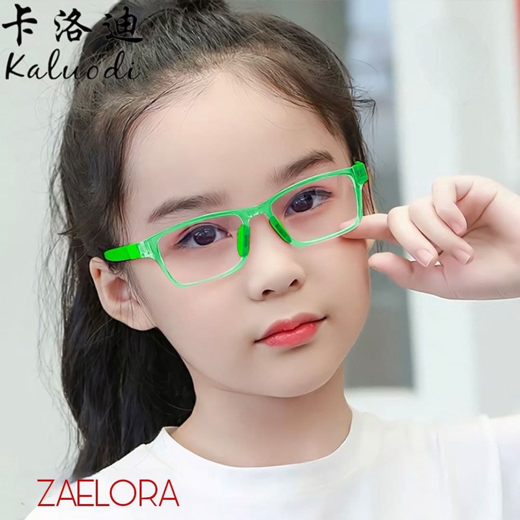 ZAELORA - Kacamata Anak Anti Radiasi Blue Ray Laki-laki & Perempuan (Design Korea)-Kotak hijau