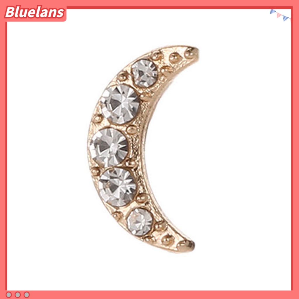 Bluelans 2Pcs Earring Vintage Moon Star Chain Rhinestone Alloy Unique Ear Stud for Women