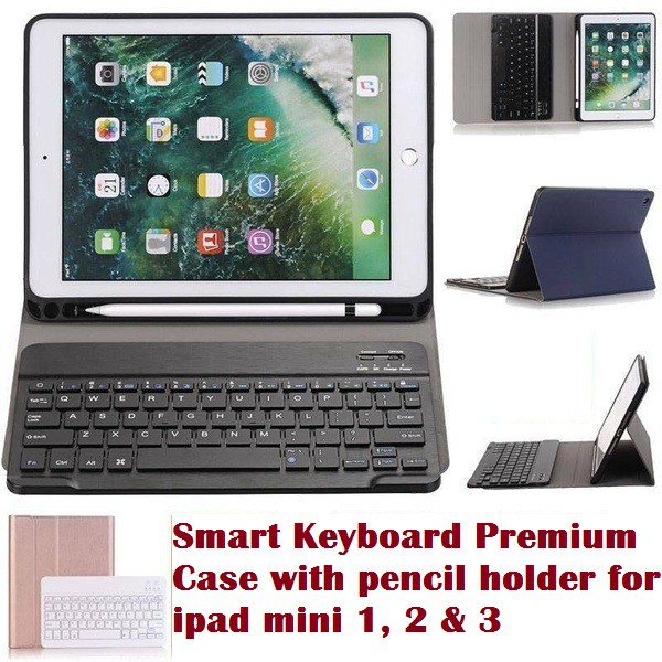 SMART KEYBOARD IPAD MINI 1 2 3 WITH PEN HOLDER BLUETOOTH PREMIUM CASE