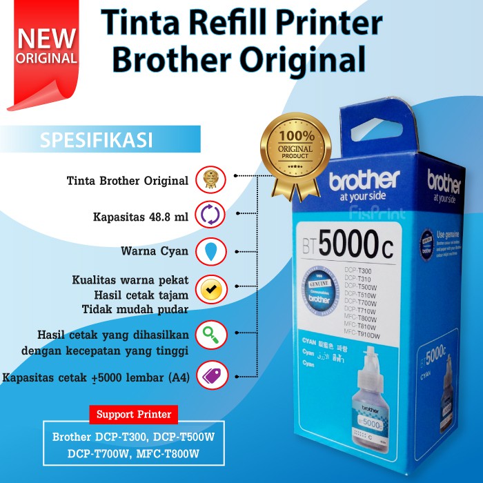 PAKET CMYK Tinta Brother BT6000bk BT5000C BT5000M BT5000Y Original Refill Printer T300 T500 T700