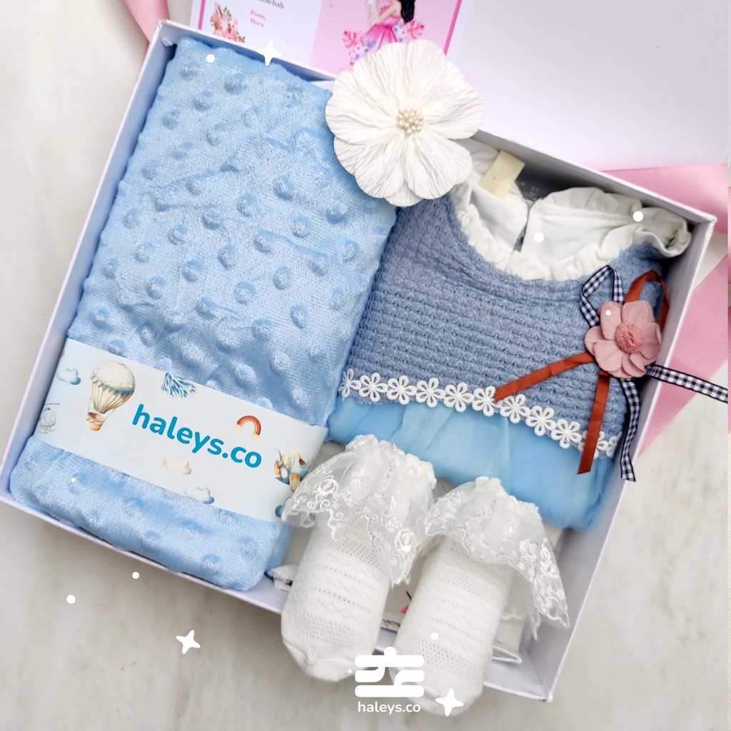 Kado bayi perempuan Korean blue  / Girl Baby Hampers 0-12 months/ Hampers bayi newborn tema korea / Kado bayi Laki Laki/ Babygirl Gift / Kado Lahiran / Giftbox baby / Haleys.co/ Kado bayi cewe