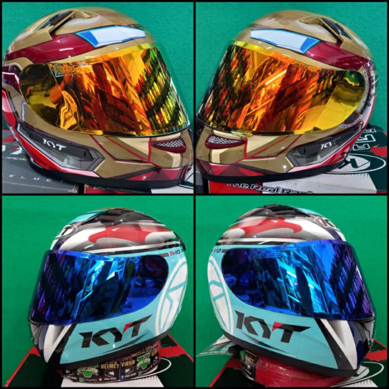 VISOR - KACA HELM R10 RC7 K2R IRIDIUM BLUE,RED | FLAT VISOR KYT