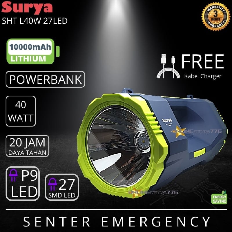 SENTER TANGAN SOROT SURYA 40 WATT P9 LED 27 SMD