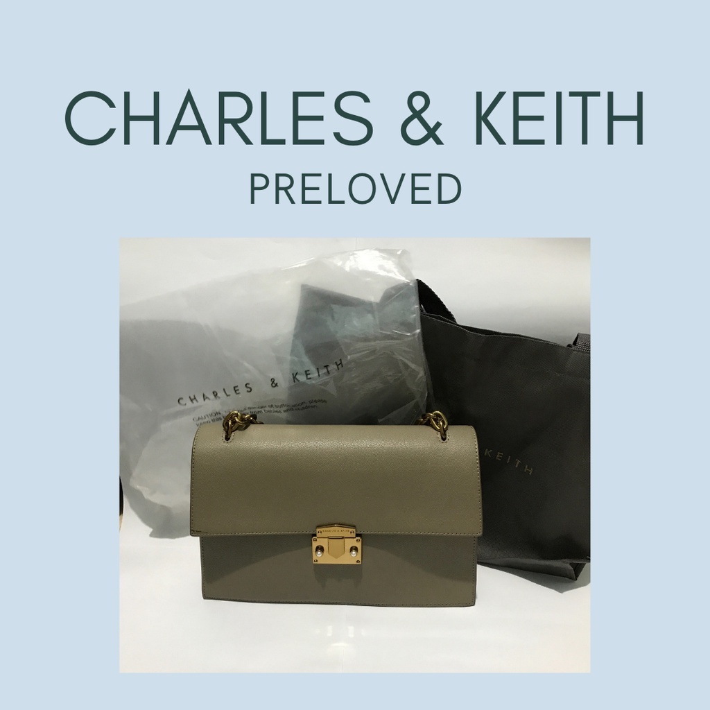 PRELOVED TAS CHARLES & KEITH ORIGINAL STORE WARNA TAUPE CNK Front Flap Push-lock Bag