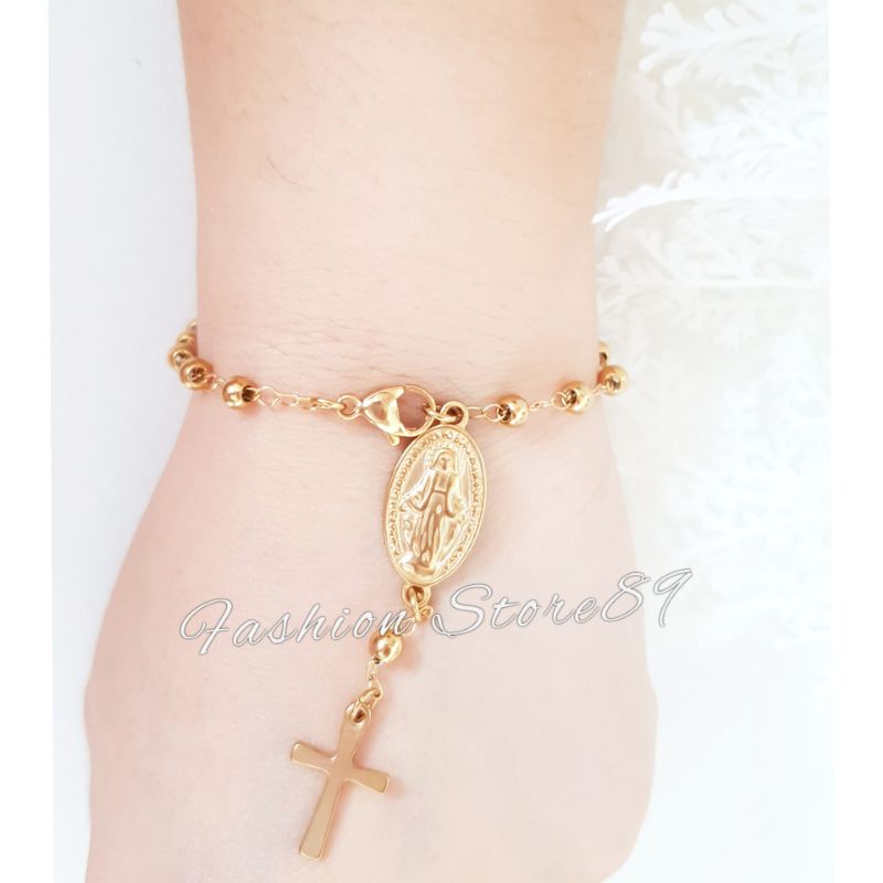 Gelang Jurai Rosario 3mm Gold Titanium Import GRG04