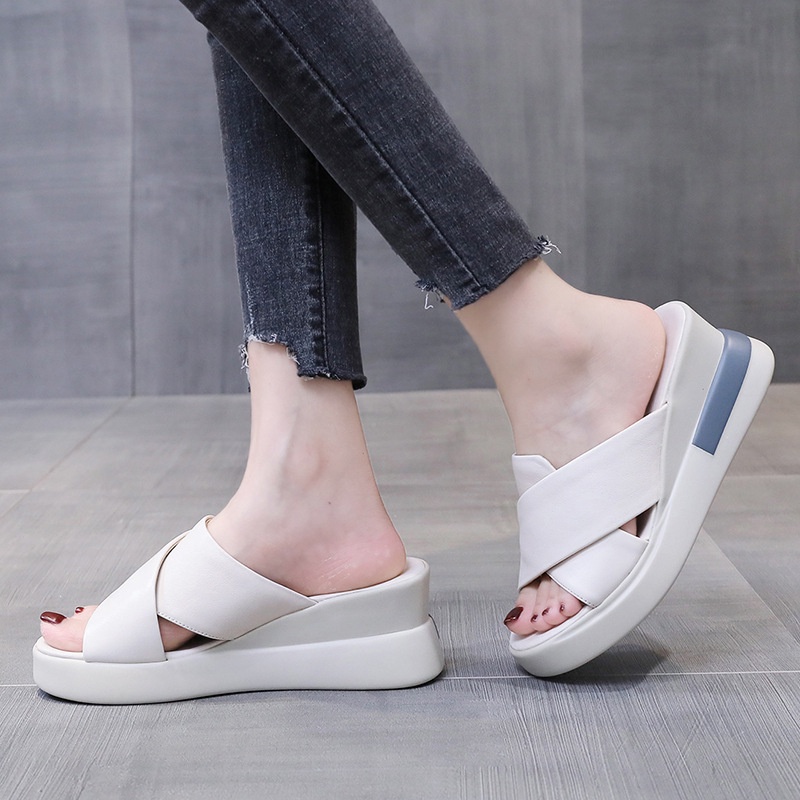 AGI10888 sepatu sandal wanita wedges tinggi model X sendal korea model kali murah terbaru cod jakarta