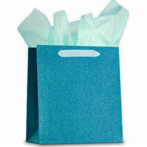 ON SALE!❤GLITTERY PAPER WRAP GOODIE HARD COVER GIFT BAG + TISSUE PAPERS PINK BIRU SILVER GOLD  BESTSELLER