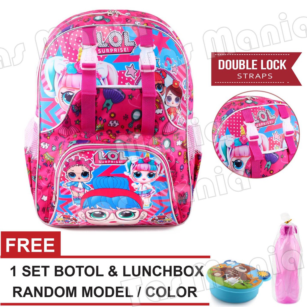 Tas Ransel Anak Perempuan Karakter - LOL SURPRISE - HOLIDAY -  PINK + FREE Botol Minum &amp; Lunchbox