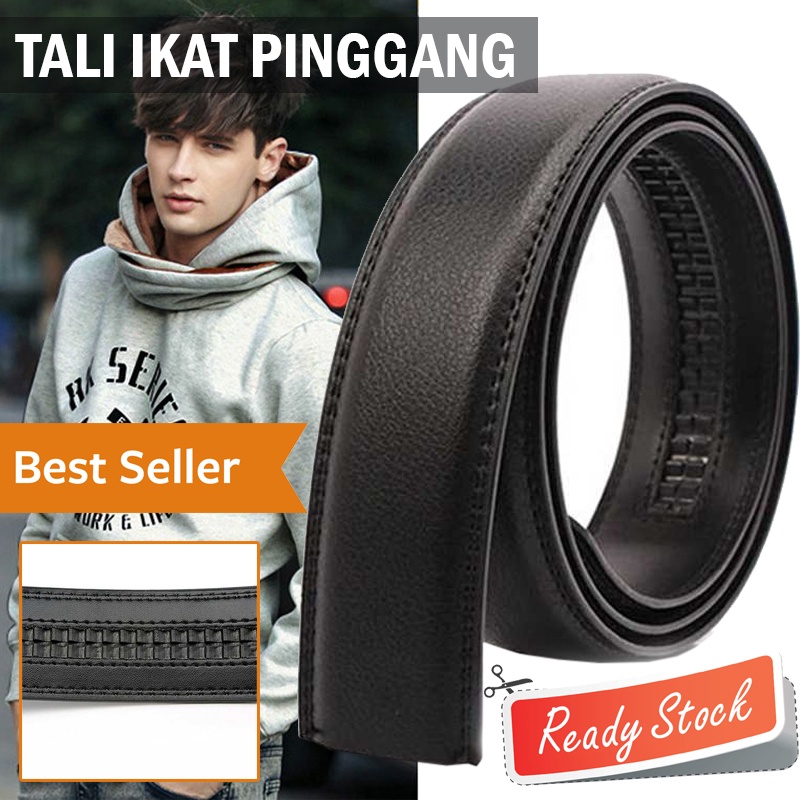 Tali Ikat Pinggang Untuk Kepala Buckle Otomatis Style 3 Bahan Kulit Tanpa Gesper Men Fashion Accessories PU Leather Belt Strap without Belt Buckle Tali Pengikat Ban Pinggang Sabuk Celana Modern Design Reversible s4875 - Black